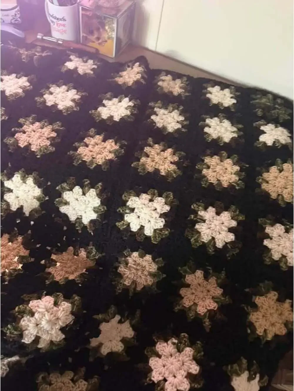 Handmade Crochet Throw Blanket Floral Granny Square 30x35 Baby Lap